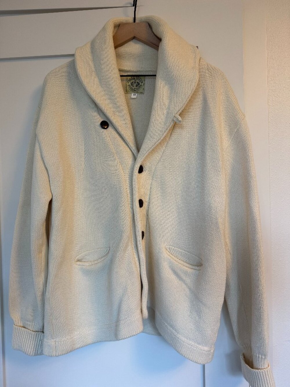 North Sea Clothing London Cotton Shawl Collar Cardigan Cream Size 44